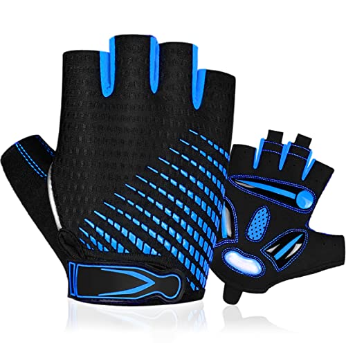 BTNEEU Guantes Ciclismo Medio Dedo Guantes Bicicleta Montaña, Guantes Ciclismo Verano Guantes MTB Gel Antideslizante Transpirable, Guantes Cortos Ciclismo Carretera para Hombre y Mujer (Azul, S)