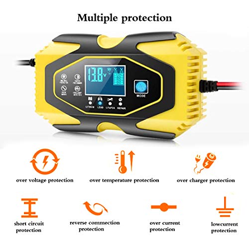 BUDDYGO C990 Cargador de Batería Coche Moto, 6A 12V/24V Bateria Cargador Inteligente Mantenimiento de Batería con LCD y Múltiples Protecciones para Coche Moto, Batería Plomo y Litio