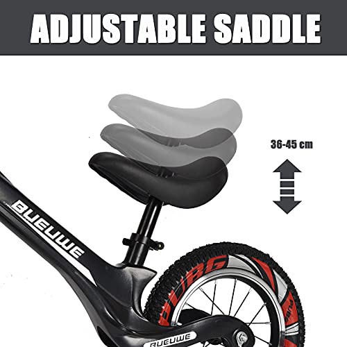 Bueuwe Bicicleta de Equilibrio Sin Pedales NiñO 2-6 AñOs,12 Pulgadas Bici para NiñOs,SillíN Ajustables,Ultraligera,Aprender A Mantener El Equilibrio Juguetes para NiñOs,hasta 45 Kg, F Black