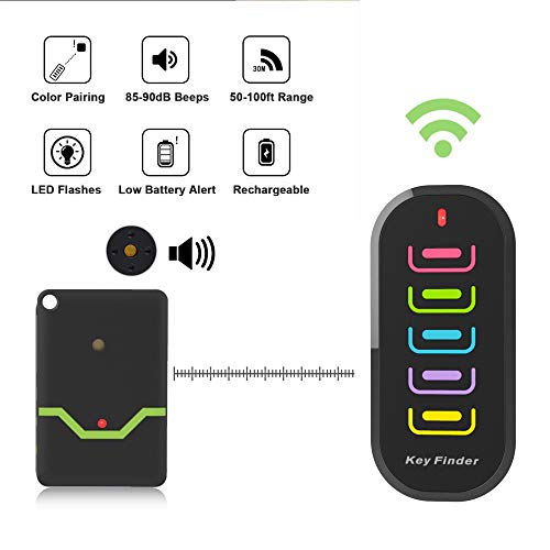 Buscador de llaves recargables, JTD Localizador inalámbrico de artículos Localizador de cartera Rastreador de mascotas Control remoto anti-pérdida - 1 transmisor de RF / 5 receptores recargables