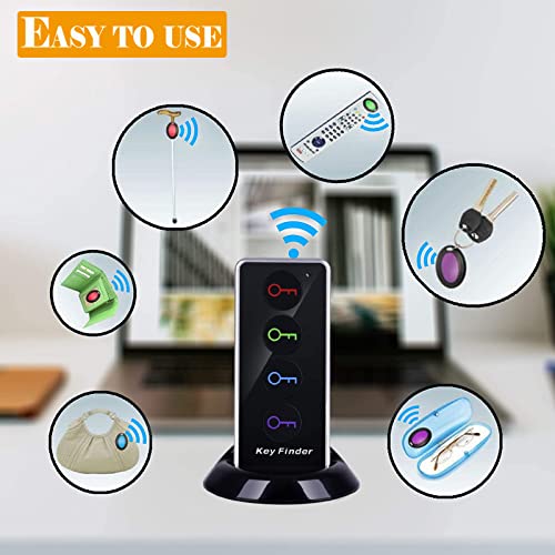 Buscador de llaves remoto JTD Buscador de llaves inalámbrico/Localizador de artículos de RF inalámbrico con linterna LED y base para teléfono celular Keys Pets (4 receptores, 1 control remoto, 1 base)