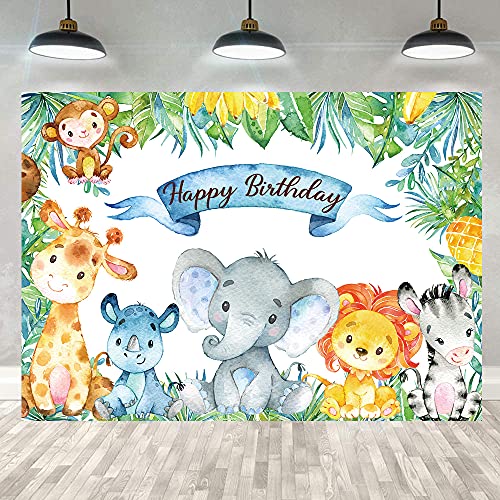 BUTEN Fondo temático de de la selva 7 x 5 pies de animales del bosque, fondos de fotos de feliz cumpleaños animales salvajes elefante mono zoológico niño fiesta de cumpleaños fotografía fondo