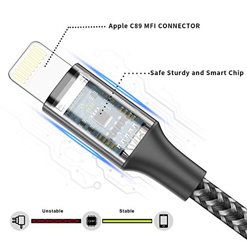 Cable Cargador iPhone [5pack 0.25M 0.5M 1M 2M 3M] MFI Cable Lightning Carga Rápida Trenzado de Nylon Cargador iPhone Compatible con iPhone 13/13 Pro/12/11/11 Pro/X/XS/XR/8/8 Plus/7/6s/6s Plus-Gris