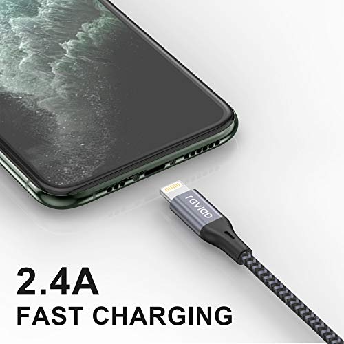 Cable Cargador iPhone, RAVIAD [MFi Certificado] 1.2M Cable Lightning Carga Rápida Nylon Trenzado Compatible con iPhone 11 XS MAX XR X 8 Plus 7 Plus 6S 6 Plus 5 5S 5C SE - Gris