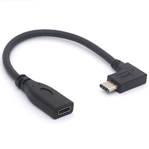 Cable USB-C en ángulo recto de 90 grados macho a hembra tipo C para Chromebook, Samsung Galaxy S8, Nexus 5X 6P y otros dispositivos de puerto USB C de 20 cm