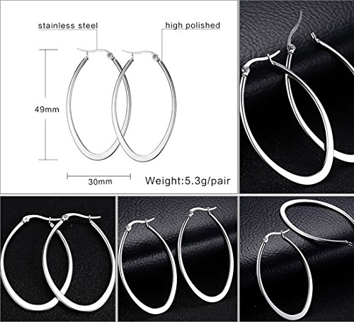 Caimeytie Pendientes Aros para Mujer Oval Acero Inoxidable Plata