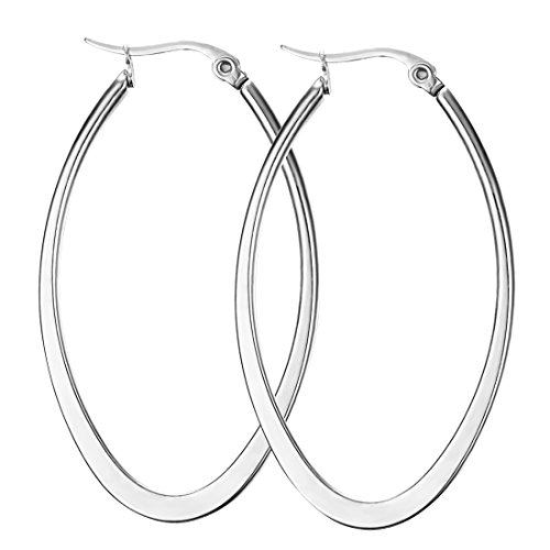 Caimeytie Pendientes Aros para Mujer Oval Acero Inoxidable Plata