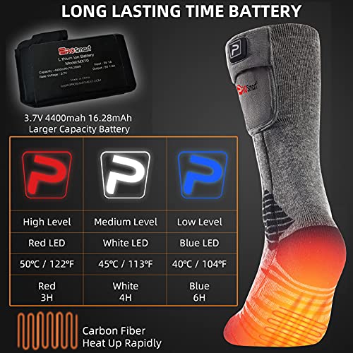 Calcetines Calefactados Recargable Calcetín Calefactor Eléctrico - Calcetines de Calentamiento Térmico con Batería 4400mAh para Hombres Mujeres Esquí Caza de Invierno Camping (L, Negro-Gris)