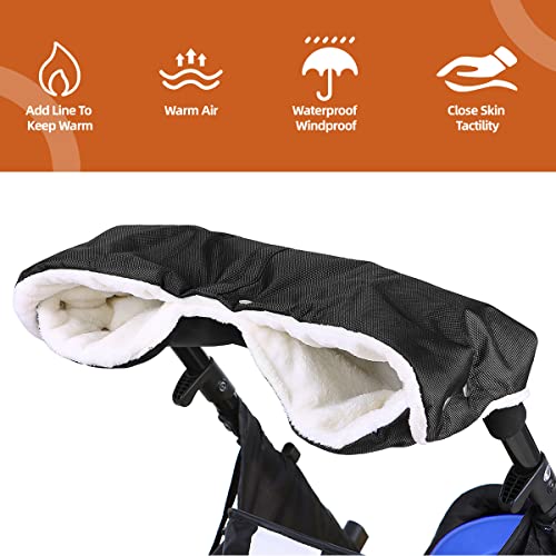 Calentadores de manos para cochecito, Guantes de Silla de paseo negro de invierno tamaño universal para cochecito de bebé impermeable regalo para niños pequeños para nuevas madres