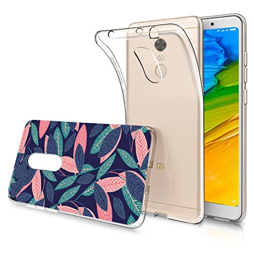 Caler Funda Xiaomi Redmi 5 Plus Case, Suave TPU Gel Silicona Ultra-Delgado Ligera Anti-rasguños Carcasa Dibujos Protección Patrones Animal Lindo (Hojas Frescas)