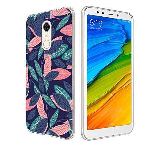 Caler Funda Xiaomi Redmi 5 Plus Case, Suave TPU Gel Silicona Ultra-Delgado Ligera Anti-rasguños Carcasa Dibujos Protección Patrones Animal Lindo (Hojas Frescas)