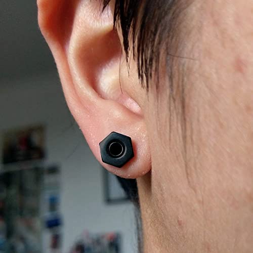 Calibre 6 – 4 mm, acero quirúrgico 316L, hexagonal, anodizado, color negro, calibre de ajuste para túnel, piercing de oreja