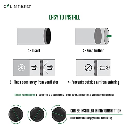 calimaero SEAL Valvula Antiretorno 100mm Extractor Aire Antirretorno 100% Plástico Reciclado Aletas de Goma Silenciosas Universalmente Todas las Tuberias