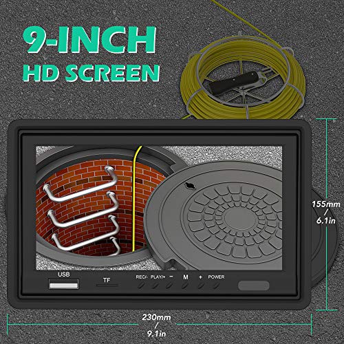 Cámara de Inspección de Tubería de Drenaje, Equipado con Cable de 50Metros Monitor LCD de 9" y Grabador DVR, Impermeable IP68 de Endoscopio de Alcantarillado Herramienta Fontanero Detector de Tuberías