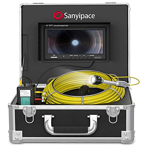 Cámara de Inspección de Tubería de Drenaje, Equipado con Cable de 50Metros Monitor LCD de 9" y Grabador DVR, Impermeable IP68 de Endoscopio de Alcantarillado Herramienta Fontanero Detector de Tuberías