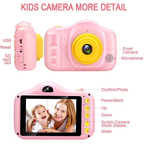 Cámara para Niños Infantil Cámara de Fotos Digital Cámara Juguete para Niños 3.5 Pulgadas 12MP 1080P HD Selfie Video Cámara Regalos Ideales para Niños Niñas de 3-10 Años con Tarjeta TF 32 GB (polvo)