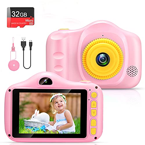 Cámara para Niños Infantil Cámara de Fotos Digital Cámara Juguete para Niños 3.5 Pulgadas 12MP 1080P HD Selfie Video Cámara Regalos Ideales para Niños Niñas de 3-10 Años con Tarjeta TF 32 GB (polvo)