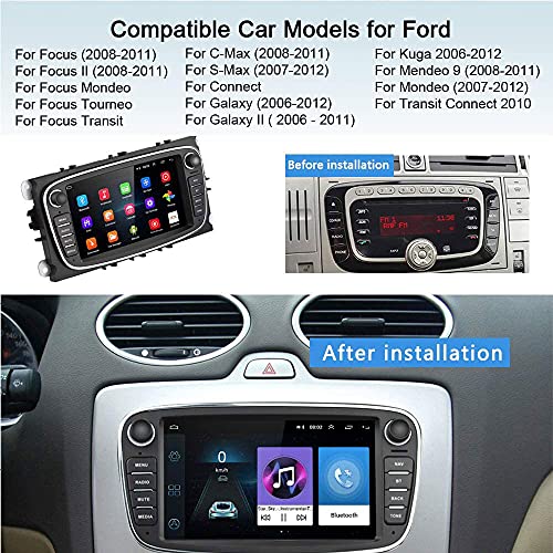 CAMECHO Android Car Radio para Ford GPS Pantalla táctil capacitiva de 7 Pulgadas estéreo para automóvil WiFi Bluetooth FM Dual USB para Ford Focus Mondeo C-MAX S-MAX Galaxy II Kuga