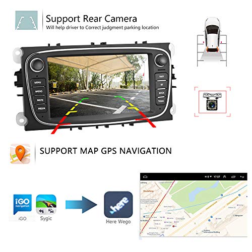 CAMECHO Android Car Radio para Ford GPS Pantalla táctil capacitiva de 7 Pulgadas estéreo para automóvil WiFi Bluetooth FM Dual USB para Ford Focus Mondeo C-MAX S-MAX Galaxy II Kuga