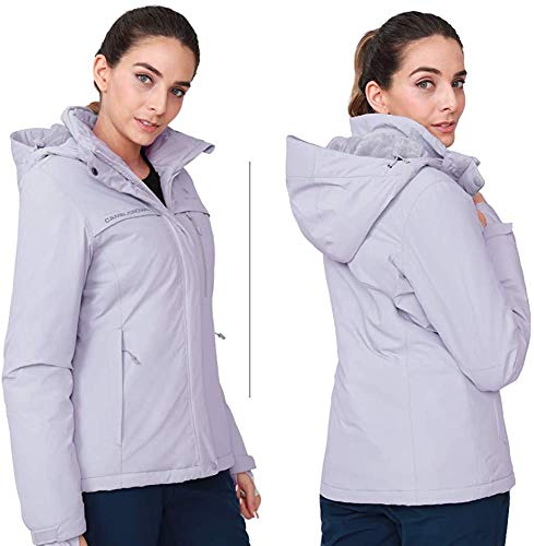 CAMEL CROWN Chaqueta Impermeable con Capucha para Mujer A Prueba de Viento Chaqueta de Esquí con Forro Polar Jacket Invierno para Montaña Acampada Viajes Snowboard Deportes (Gris-1, S(US Label)=M(EU))