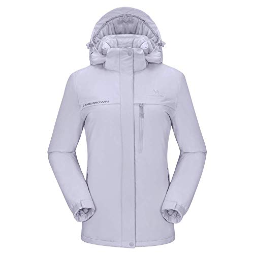 CAMEL CROWN Chaqueta Impermeable con Capucha para Mujer A Prueba de Viento Chaqueta de Esquí con Forro Polar Jacket Invierno para Montaña Acampada Viajes Snowboard Deportes (Gris-1, S(US Label)=M(EU))