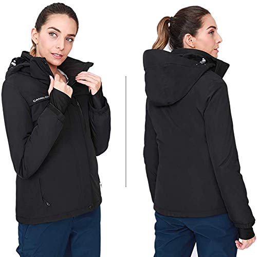 CAMEL CROWN Chaqueta Impermeable con Capucha para Mujer A Prueba de Viento Chaqueta de Esquí con Forro Polar Jacket Invierno para Montaña Acampada Viajes Snowboard Deportes