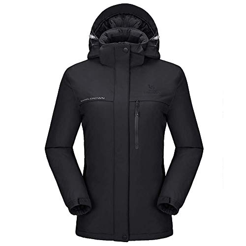 CAMEL CROWN Chaqueta Impermeable con Capucha para Mujer A Prueba de Viento Chaqueta de Esquí con Forro Polar Jacket Invierno para Montaña Acampada Viajes Snowboard Deportes