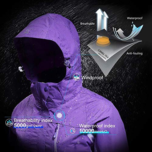 CAMEL CROWN Chaqueta Impermeable con Capucha para mujer A Prueba de Viento Chaqueta de Esquí con Forro Polar, Jacket Invierno para Montaña Cámping Viajes Snowboard Deportes (Púrpura, M (ES))