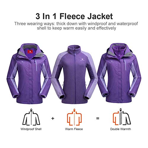 CAMEL CROWN Chaqueta Impermeable con Capucha para mujer A Prueba de Viento Chaqueta de Esquí con Forro Polar, Jacket Invierno para Montaña Cámping Viajes Snowboard Deportes (Púrpura, M (ES))