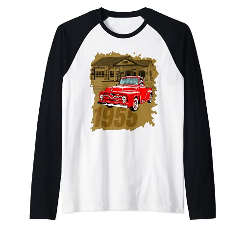 Camioneta pickup clásica americana clásica en la ruta 66 Camiseta Manga Raglan