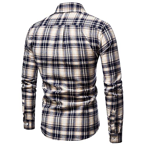 Camisa Hombres Manga Larga Cuello Kent Cuadros Camisa Hombres Slim Fit Simplicidad Estilo Urbano Casual Camisa Hombres Trabajo Vacaciones Uso Diario Shirt Hombres con Bolsillos