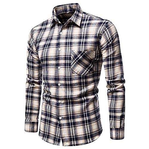 Camisa Hombres Manga Larga Cuello Kent Cuadros Camisa Hombres Slim Fit Simplicidad Estilo Urbano Casual Camisa Hombres Trabajo Vacaciones Uso Diario Shirt Hombres con Bolsillos