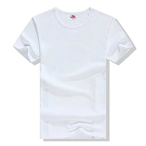 Camiseta de hombre 50% algodón 50% poliéster liso en blanco camiseta al por mayor logotipo personalizado al por mayor (color: blanco, tamaño: 3XL)