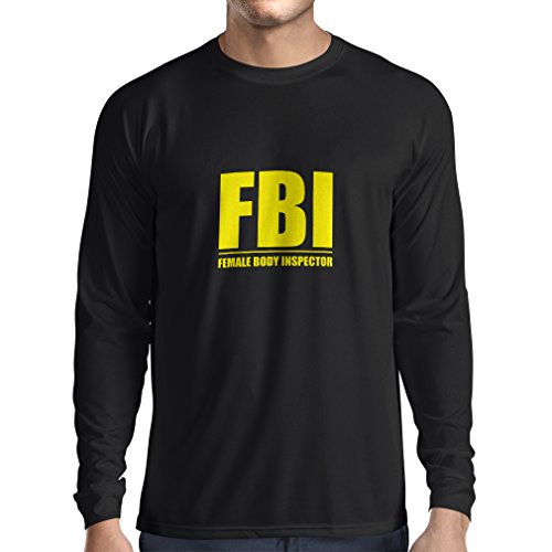 Camiseta de Manga Larga para Hombre Inspector del Cuerpo Femenino - Regalos Divertidos para los Hombres, Citas chistosas (Medium Negro Amarillo)