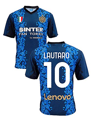 Camiseta del Inter Lautaro Martinez 10 Home 2021 2022, réplica oficial (Talla 2, 4, 6, 8, 10, 12 años para niño) (Talla S, M, L, XL, XXL, Adulto) azul, negro, dorado, 100% poliéster