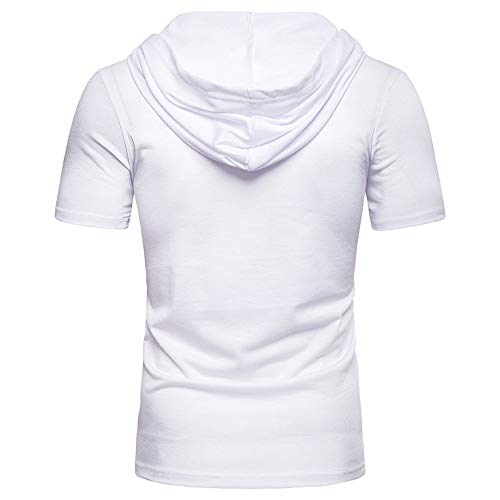 Camiseta Deportiva Hombre Deportiva Y De Ocio Elástica Hombre Tshirt Moda Verano con Cordones Ajustada De Manga Corta Correr Entrenamiento Urbano Moderno con Capucha Hombre A-White M