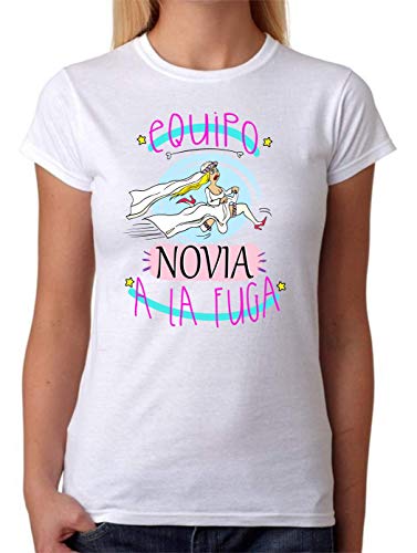 Camiseta Equipo Novia a la Fuga Camiseta para Despedidas de Soltera. Camisetas Divertidas para Grupos de Amigas. (S)