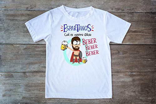 Camiseta Espartanos cual es vuestro Oficio, Beber. Camiseta Divertida para Despedidas Solteros, Feria, Fiestas, botellon, Grupos de Amigos. (M)