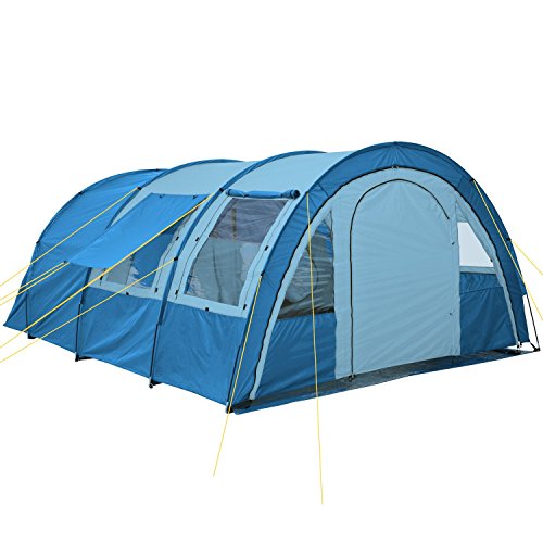 CampFeuer Tienda de Campaña Familiar Multi I 4 Personas I Columna de Agua de 5.000 mm I con Suelo y Pared Frontal Desplazable I Enorme Vestíbulo (Azul/Azul Claro)