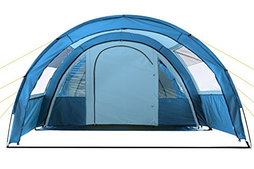 CampFeuer Tienda de Campaña Familiar Multi I 4 Personas I Columna de Agua de 5.000 mm I con Suelo y Pared Frontal Desplazable I Enorme Vestíbulo (Azul/Azul Claro)