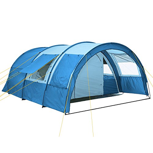 CampFeuer Tienda de Campaña Familiar Multi I 4 Personas I Columna de Agua de 5.000 mm I con Suelo y Pared Frontal Desplazable I Enorme Vestíbulo (Azul/Azul Claro)