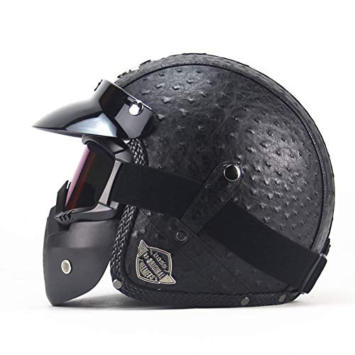 CARACHOME Casco De Motocross Hombre Y Mujer con Máscara Desmontable para Gafas, Casco Moto Vintage Resistente Al Viento Y A Prueba De Arena, Casco Integral para Patinete Electrico Scooter,Black,XL