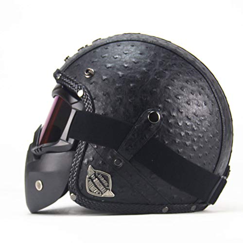 CARACHOME Casco De Motocross Hombre Y Mujer con Máscara Desmontable para Gafas, Casco Moto Vintage Resistente Al Viento Y A Prueba De Arena, Casco Integral para Patinete Electrico Scooter,Black,XL