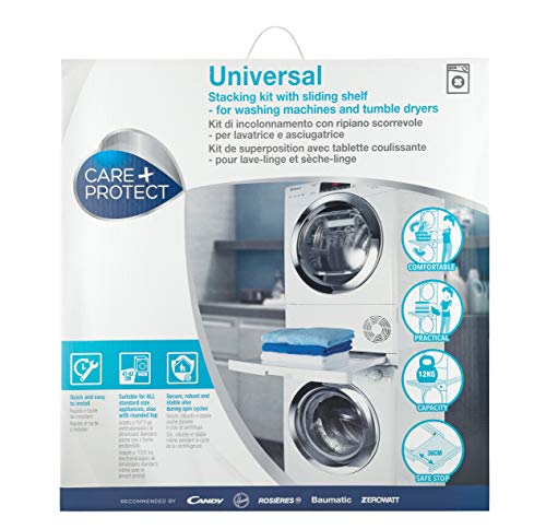 CARE + PROTECT Kit de Unión Universal para Lavadoras y Secadoras con Estante Deslizante, Apto para Lavadoras con Profundidad 47-62 cm