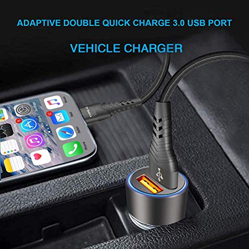 Cargador Coche,Cargador Mechero Coche para Xiaomi Redmi Note 9T 9 10 Pro 9S 8T,Mi 10T 11 Lite Pro 5G,Mi Note 10 A3,Poco X3 NFC/F2 Pro/M3,36W Dual USB Quick Charge 3.0 Mini Movil Coche+2M Tipo C Cable