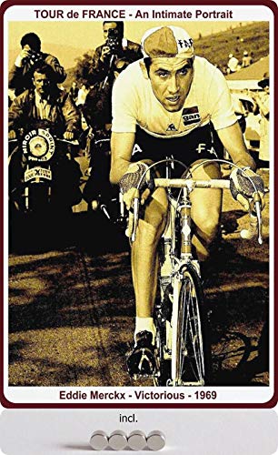 Cartel de chapa de 20 x 30 cm, curvado, incluye 4 imanes Eddie Merckx 1969 Tour de France Decoración Regalo Cartel