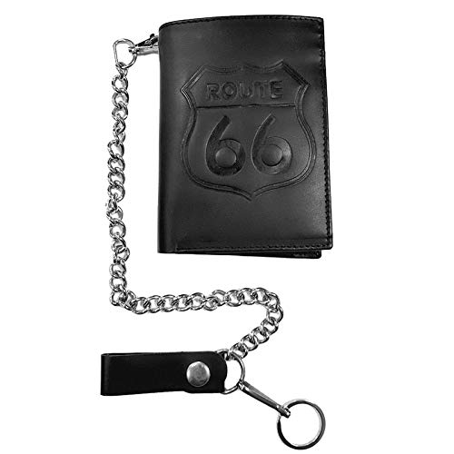 Cartera Biker de piel con diseño de Europa Route 66 negra.