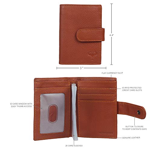 Cartera de cuero genuino para tarjetas de crédito, 25 tarjetas, gran capacidad, hombres y mujeres, RFID (Cognac)