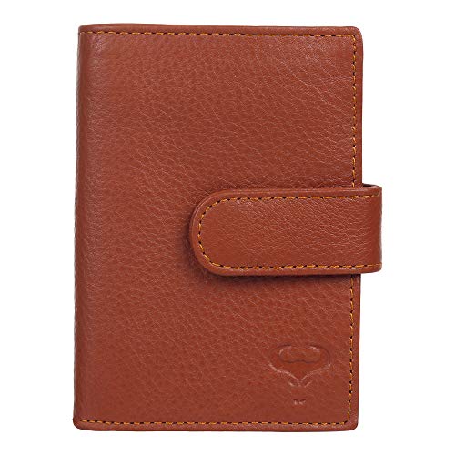 Cartera de cuero genuino para tarjetas de crédito, 25 tarjetas, gran capacidad, hombres y mujeres, RFID (Cognac)