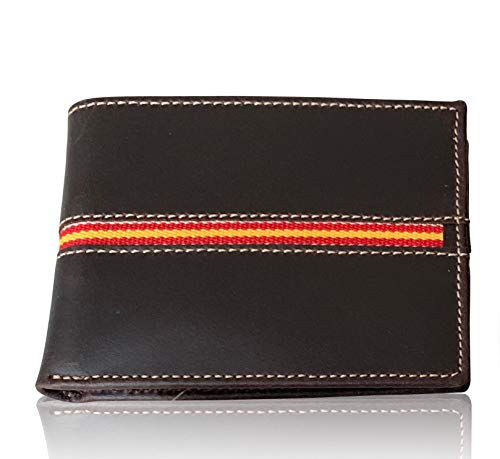 Cartera Hombre Marrón Piel tratada con Bandera España LEGADO de Ubrique Cartera Bandera España Regalo Pulsera Bandera España (Horizontal Marrón Vox II sin Broche)